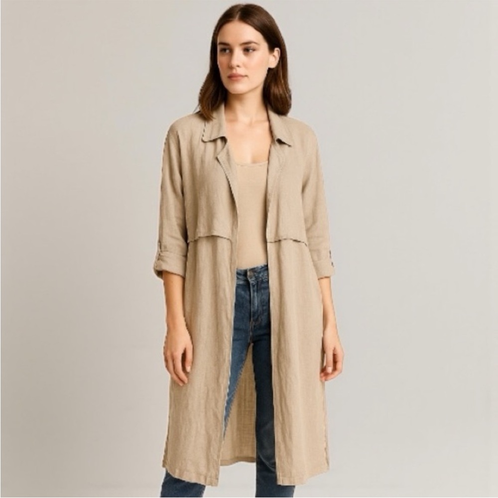 Artisan Ny Linen Open Front Jacket - Taupe